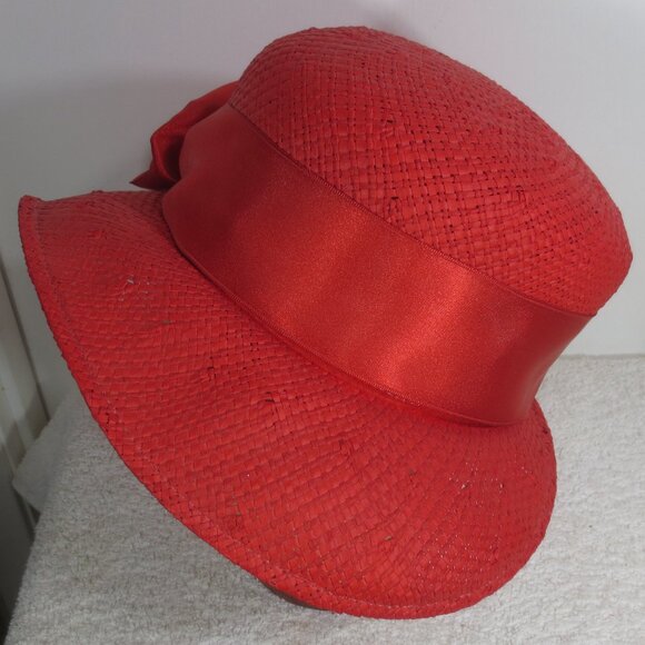 Vanity Faire Hat Solid Red 20s Vintage Woven Couture Handmade Ladies\' Size 7 1/4 main image 8